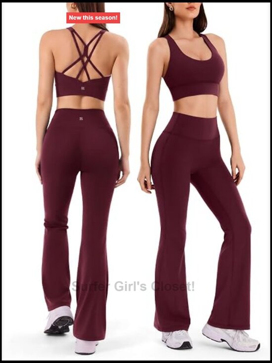 Tops - Cross Back Sports Bra & Flare High Waisted Leggings 2-Piece Workout Set